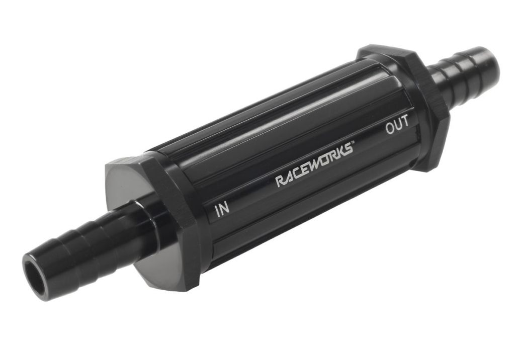 Raceworks Inline Fuel Filter 3/8″ / 10mm Barbs 30 Micron