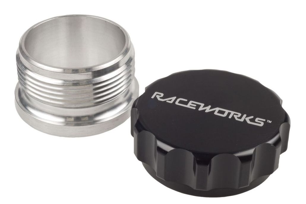 Raceworks 1.5″ / 38mm Aluminium Weld On Filler With Female Cap – Black