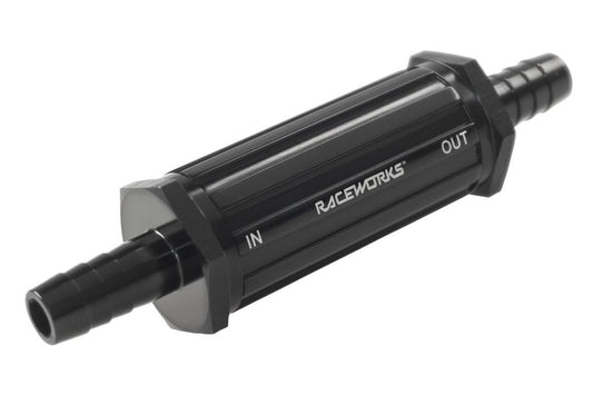 Raceworks Inline Fuel Filter 3/8″ / 10mm Barbs 30 Micron