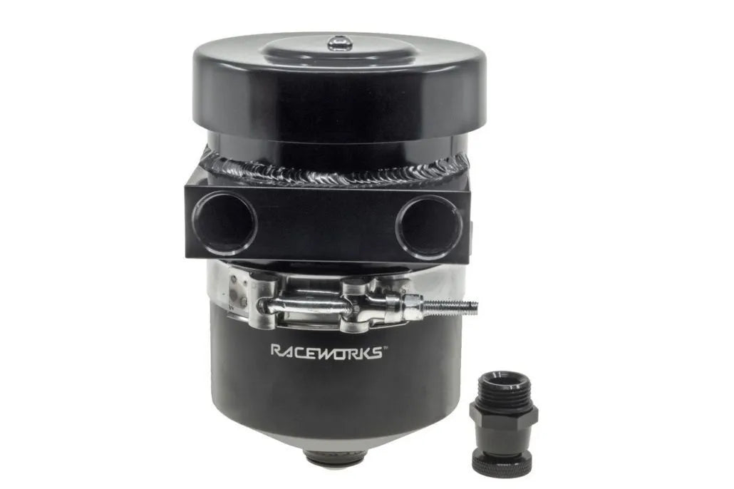 Raceworks Catch Can Internal Breather Tank 1L With Drain Tap Black - Straight Ports