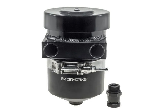 Raceworks Catch Can Internal Breather Tank 1L With Drain Tap Black - Straight Ports