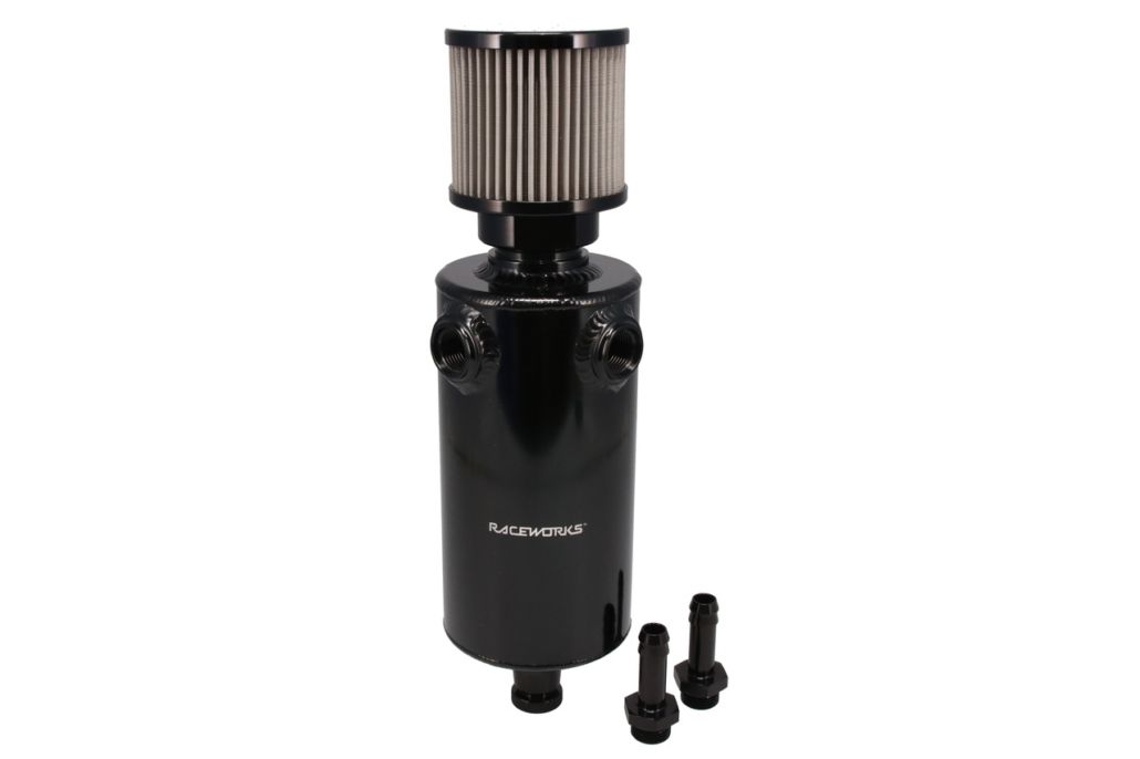 Raceworks Round Catch Can Twin AN-8 External Breather 1L – Black