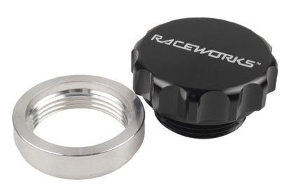 Raceworks 1.5″ / 38mm Aluminium Weld On Filler With Male Cap – Black